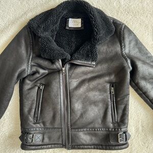 Zara Kids Biker Jacket Shearling Lined